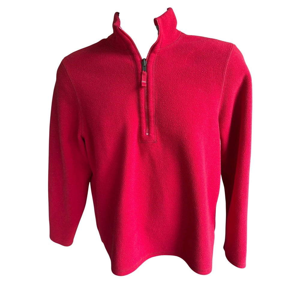Eddie Bauer Womens Red Quarter Zip Fleece Pullover Mock Neck Sweatshirt Size L